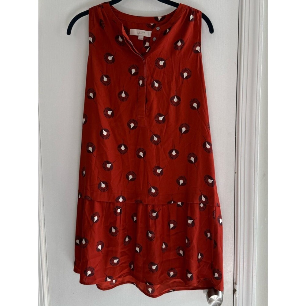 LOFT Rust Red Floral-Print Button Front Blouse Size SP